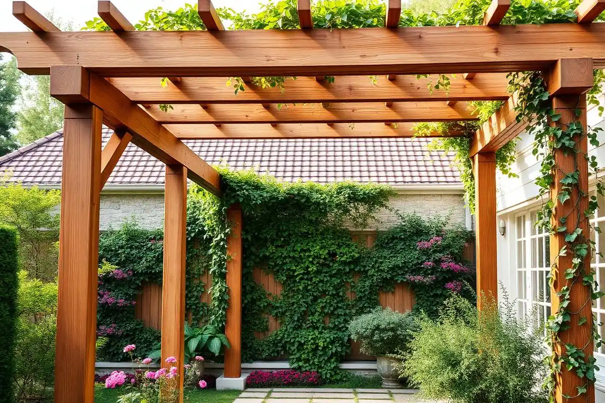 Pergola bois végétalisée