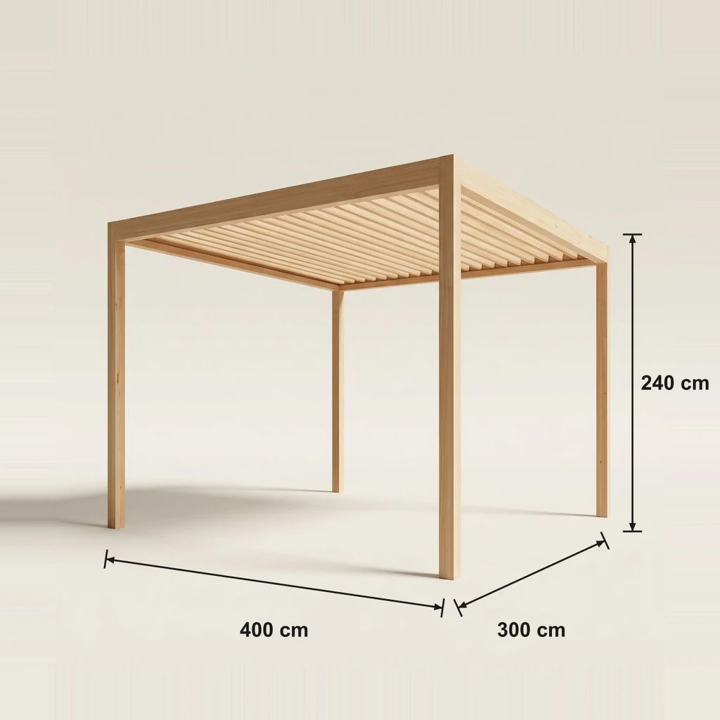 Fiche technique cotée — Pergola bois à lames fixes · autoportée