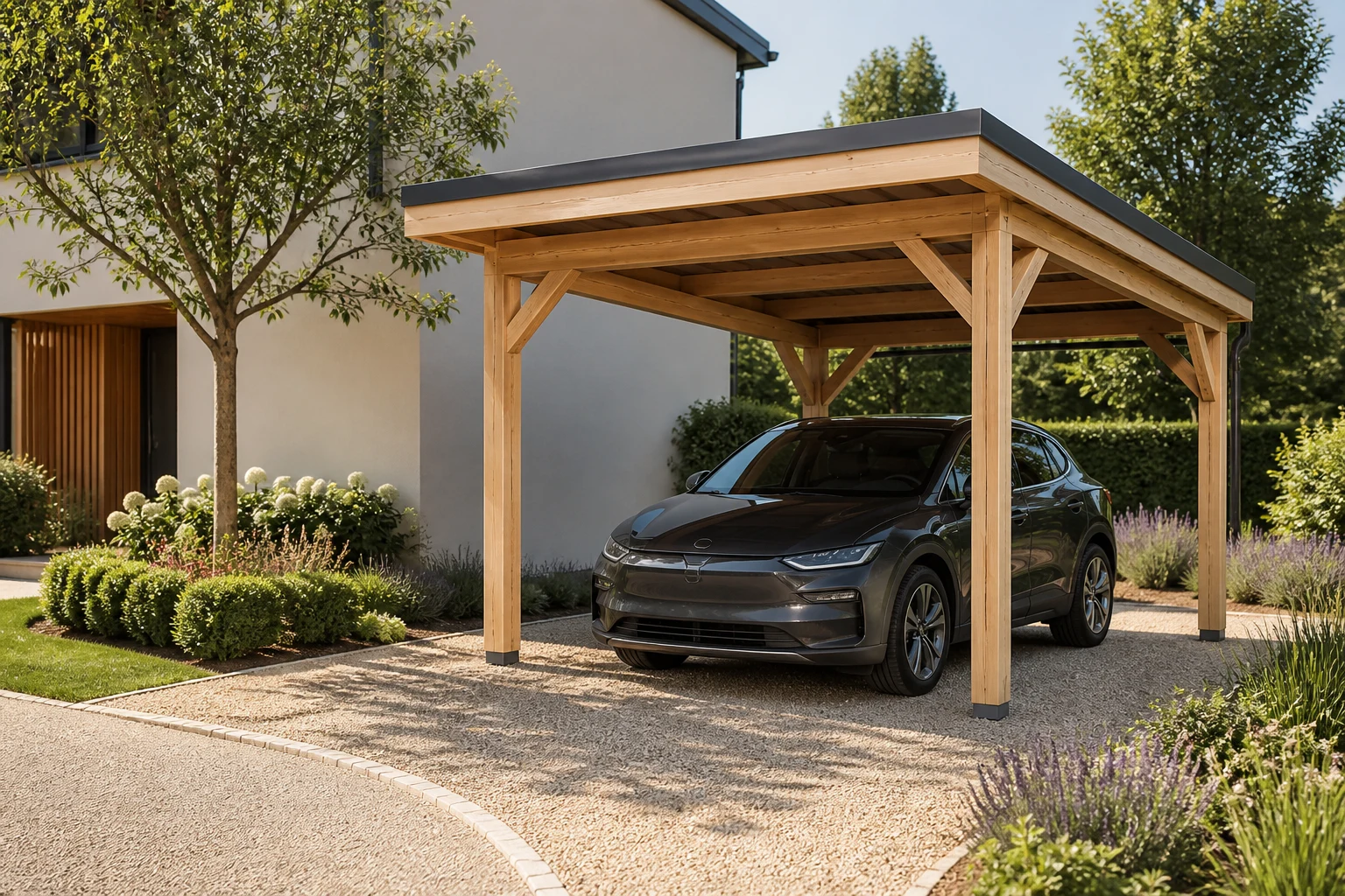 Carport dans le jardin