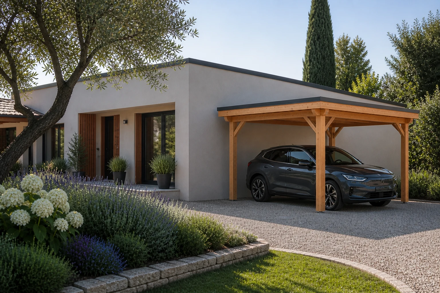 Carport une voiture à toit plat