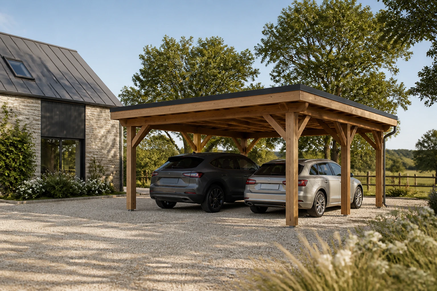 Carport deux voitures à toit plat