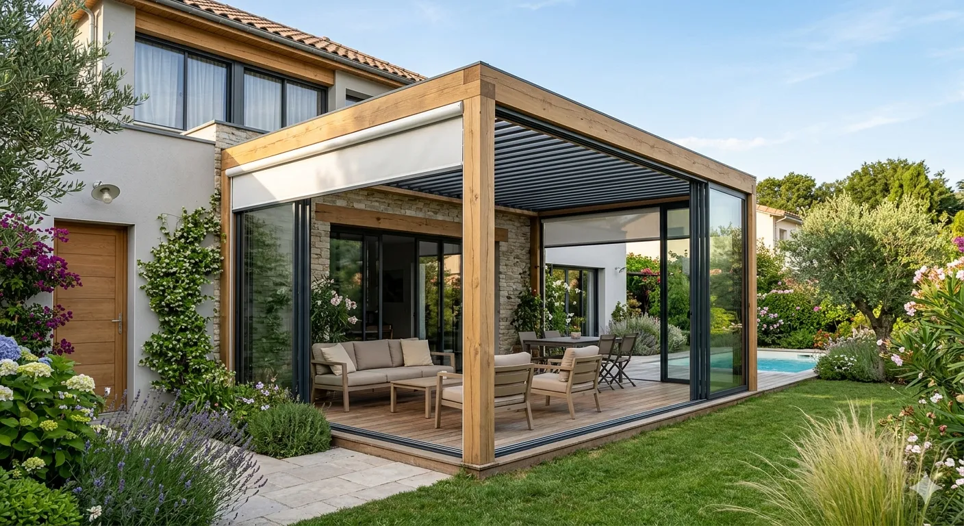 Pergola bioclimatique côté jardin