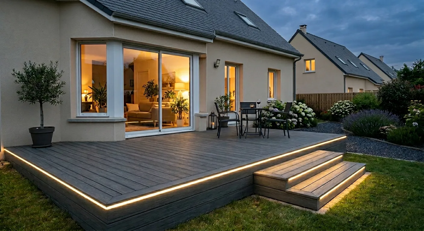 Terrasse bois avec éclairage LED